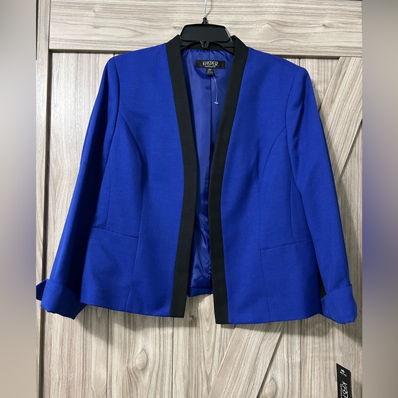 KASPER Blue Crepe Open Front Jacket SZ 14P NWT - Picture 2 of 13